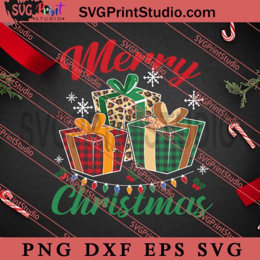 Merry Christmas Gift Box Leopard SVG, Christmas Gift SVG, Leopard SVG PNG EPS DXF Silhouette Cut Files
