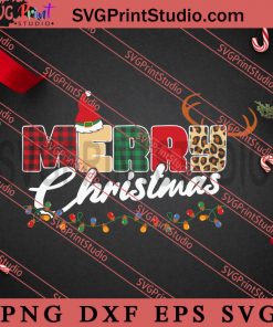 Merry Christmas Leopard Buffalo Plaid SVG, Christmas Gift SVG, Leopard SVG PNG EPS DXF Silhouette Cut Files