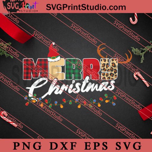 Merry Christmas Leopard Buffalo Plaid SVG, Christmas Gift SVG, Leopard SVG PNG EPS DXF Silhouette Cut Files