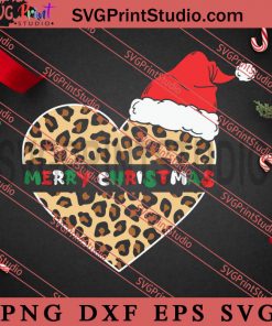 Merry Christmas Leopard Heart SVG, Christmas Gift SVG, Leopard SVG PNG EPS DXF Silhouette Cut Files
