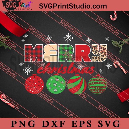 Merry Christmas Plaid Leopard Balls SVG, Christmas Gift SVG, Leopard SVG PNG EPS DXF Silhouette Cut Files
