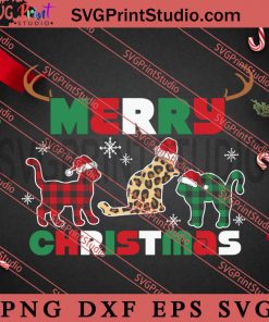 Merry Christmas Plaid Leopard Cat SVG, Christmas Gift SVG, Leopard SVG PNG EPS DXF Silhouette Cut Files