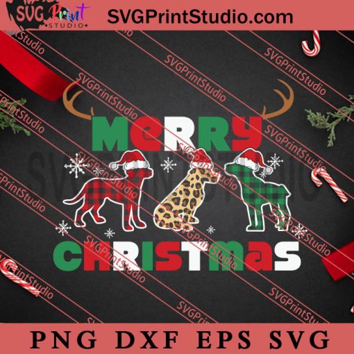 Merry Christmas Plaid Leopard Dog SVG, Christmas Gift SVG, Leopard SVG PNG EPS DXF Silhouette Cut Files