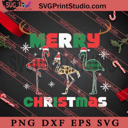 Merry Christmas Plaid Leopard Flamingo SVG, Christmas Gift SVG, Leopard SVG PNG EPS DXF Silhouette Cut Files