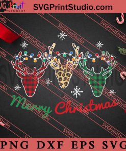 Merry Christmas Reindeer Leopard SVG, Christmas Gift SVG, Leopard SVG PNG EPS DXF Silhouette Cut Files