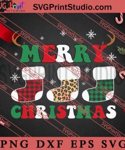 Merry Christmas Socks Leopard SVG, Christmas Gift SVG, Leopard SVG PNG EPS DXF Silhouette Cut Files