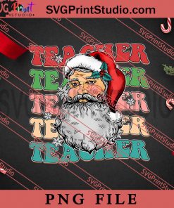 Retro Christmas Santa Teacher PNG, Merry Christmas PNG, Teacher PNG Digital Download