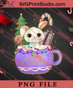 Christmas Bunny Rabbit In The Coffee Cup PNG, Merry Christmas PNG, Animals PNG Digital Download