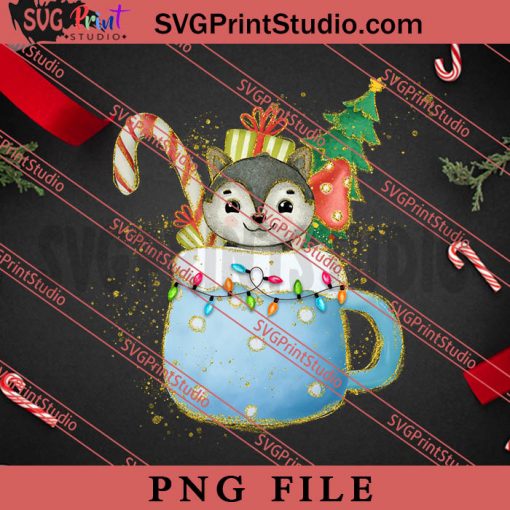 Christmas Cute Wolf In The Coffee Cup PNG, Merry Christmas PNG, Animals PNG Digital Download