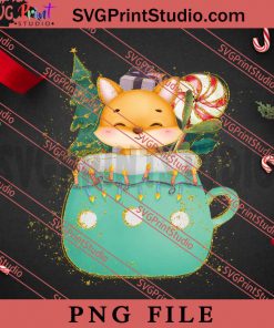Christmas Fox In The Coffee Cup PNG, Merry Christmas PNG, Animals PNG Digital Download