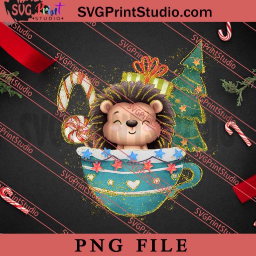 Christmas Hedgehog In The Coffee Cup PNG, Merry Christmas PNG, Animals PNG Digital Download