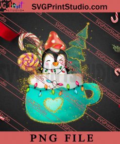 Christmas Penguin In The Coffee Cup PNG, Merry Christmas PNG, Animals PNG Digital Download