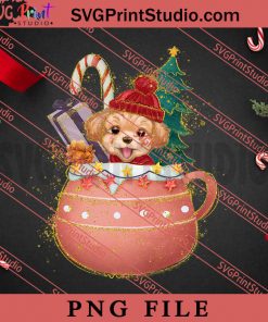 Christmas Poodle Puppy In The Coffee Cup PNG, Merry Christmas PNG, Animals PNG Digital Download