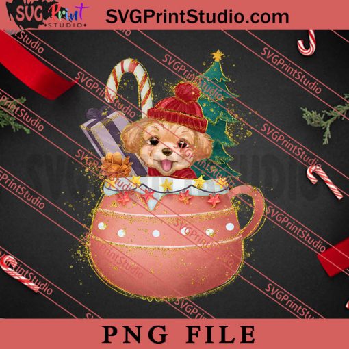 Christmas Poodle Puppy In The Coffee Cup PNG, Merry Christmas PNG, Animals PNG Digital Download