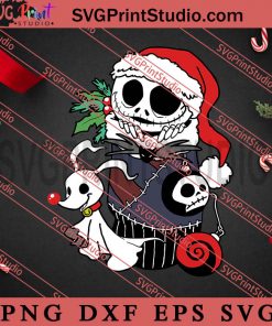 Cute Jack Skellington Wear Santa Hat In Sock SVG, Merry Christmas Gift SVG, Xmas SVG PNG EPS DXF Silhouette Cut Files