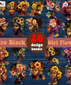 Afro Black Girl Flower History 20 design, Black Girl PNG, African American PNG, Black Queen PNG