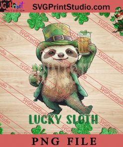 Lucky Sloth PNG, St.Patrick's day PNG, Animals PNG Digital Download