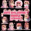Cute Baby Pink Owl Coffee 20 design, Pink Owl PNG, Coffee PNG