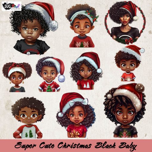 Super Cute Christmas Black Baby Bundle 10 design, Christmas PNG, Children PNG, Baby PNG