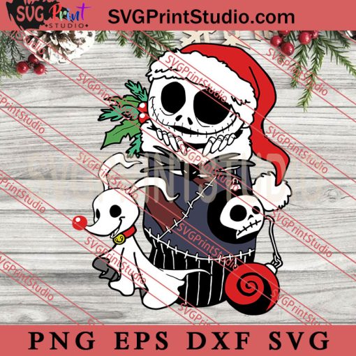Cute Jack Skellington Wear Santa Hat In Sock SVG, Merry Christmas SVG, Xmas SVG EPS DXF PNG
