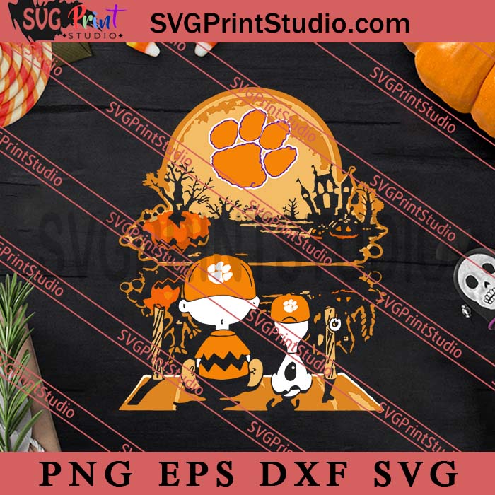 Charlie Brown and Snoopy Watch Clemson Tigers Moon SVG, Happy Halloween's Day SVG, Scary SVG EPS DXF PNG