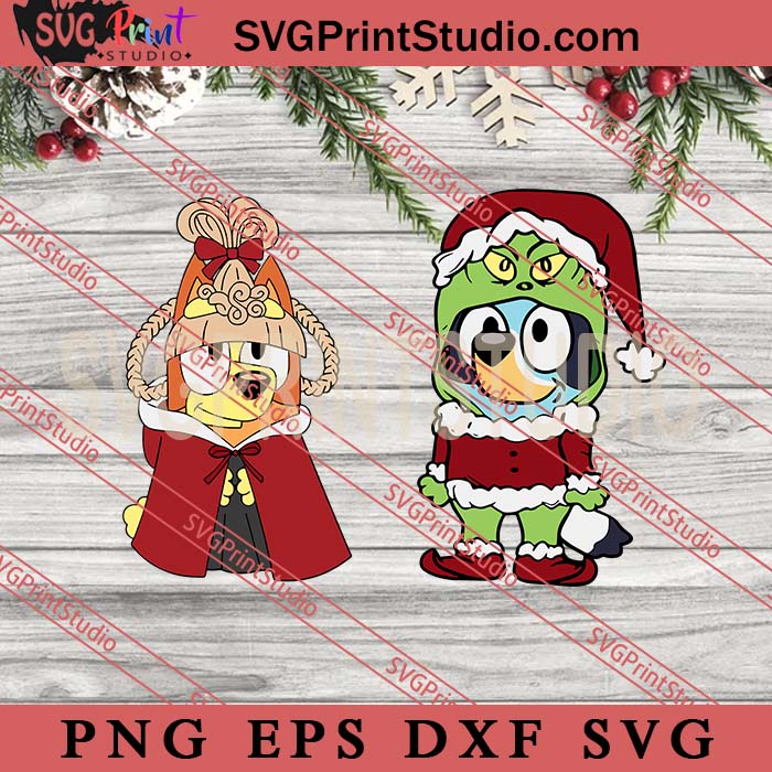 Bluey Christmas SVG 2 Designs, Grinch Bluey Christmas SVG, Bluey Bingo Cindy Lou Who SVG, Merry Christmas SVG, Xmas SVG