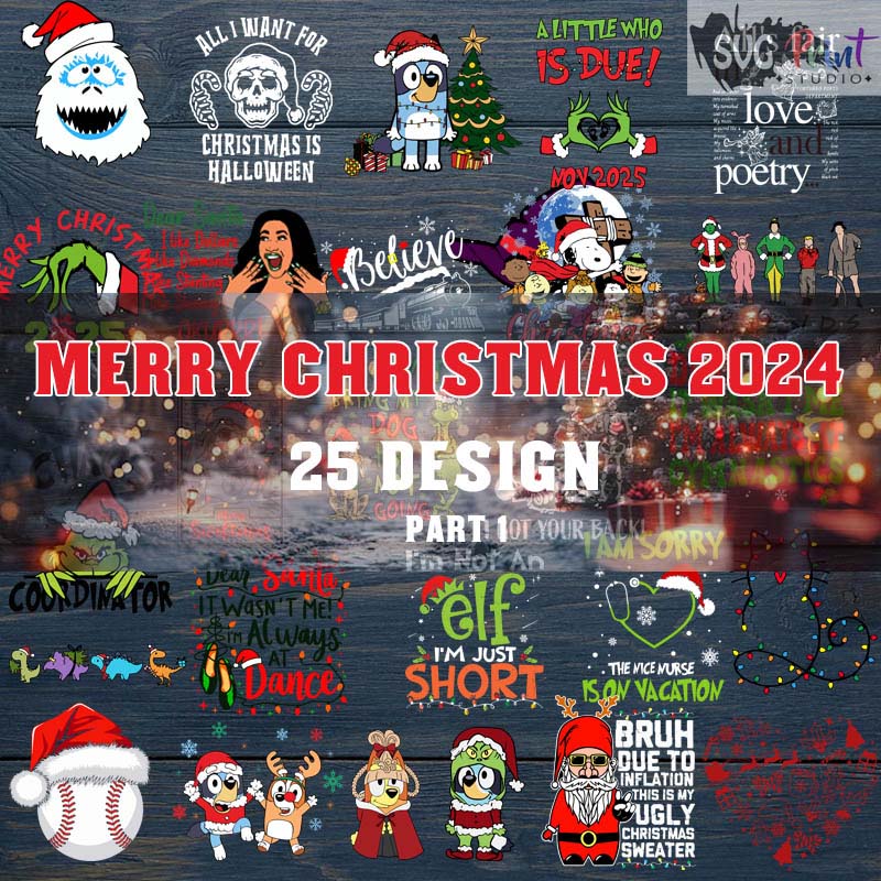 25 Merry Christmas SVG, Trump Christmas SVG, Softball Christmas SVG, Bluey Christmas SVG